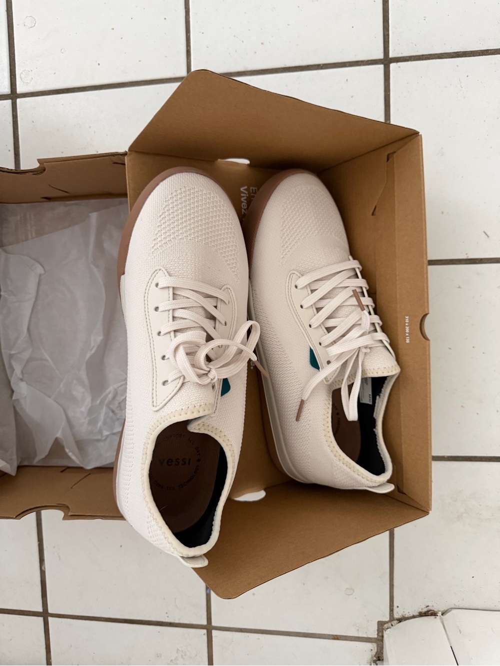 Vessi Men's Sneakers - Cream with Brown Sole